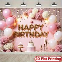 2D Sweet 16 Birthday Backdrop, Pink & Gold Balloon with Flowers Background 47.2x31.5inch/120*80cm