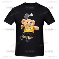 Teddy Bear Playing Badminton Print Cotton Tshirt Harajuku Streetwear Short Sleeve Tee Shirt Unisex Unisex Graphic Summer Unisex Tops Unisex S įvairiaspalvis
