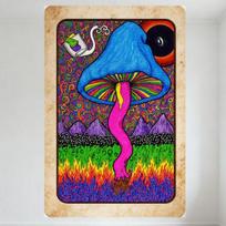 Mfoever  Psychedelic Mushroom Tin Sign Trippy Blue Pink Yellow Teapot Mountain Flames Metal Wall Decor for Bar Pub Home Cafe x Inch 20x30cm（7.8x11.8inch）