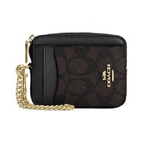 COACH card holder Case 8 Brand logo metal zipper closure Artificial leather and recycled leather Women's walnut color Walnut color with black juoda