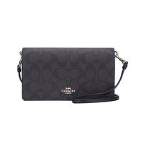 COACH Anna 20 presbyopia coated canvas with leather flip shoulder bag small size women's dark brown ruda