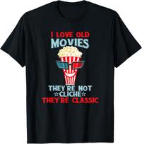 I Love Old Movies Classic Movie Lover Popcorn 80s T-Shirt T-Shirt S įvairiaspalvis