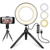 XIANRENGE LED Ring Light 6  with Tripod Stand for YouTube Video and Makeup, Mini LED Camera Light with Cell Phone Holder Desktop LED Lamp with 3 Light