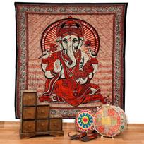 Tapestry Ganesha deco large Goa India 75x100 juoda