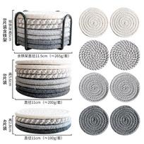 Set of coasters, coasters, cotton rope marks, coasters, thermal insulation pads (as the picture,4 pieces (without iron frame))
