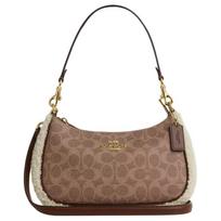 COACH Teri logo zip closure leather crossbody shoulder bag medium women's brown ruda