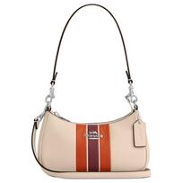 Coach Teri 19 Striped Color Block Design Pebble Leather Shoulder Bag Mini Women Shoulder Bag Beige Multicolor CAL22-SVIO Basic Set (Bag+Dust Bag)