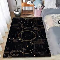 Luxury Gold Geometric Star Area Rug Non Slip Washable Kids Playmat Doormat Celestial Line Print for Living Room Study Minimalist 40cm x 60cm