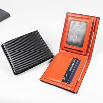 Case Horizontal Wallet Short ID Credit Card Holder Coin Purse Men's Wallet Carbon Fiber Wallets oranžinė