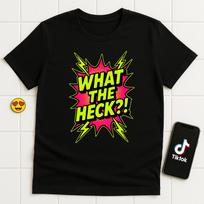 What The Heck Shirt Funny Meme Tee Neon Pink Comic Burst Pop Art Graphic Top S