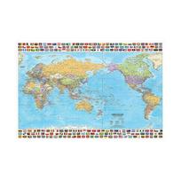 Pasaulio politinis žemėlapis su nacionaline vėliava Plakatas, drobė, tapyba Sienų meno spauda Svetainės namų dekoravimas 59cm*42cm(Canvas)