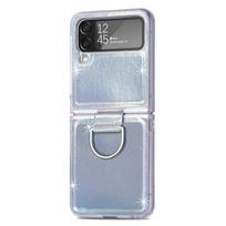 Samsung Z Flip 4 3 Zflip4 dėklas Spalvingas lazerinis blizgučių žiedo laikiklis Odinis sulankstomas smūgiams atsparus silikoninis galinis dangtelis Priedai For Samsung Z Flip 3 sidabras