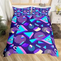 Psychedelic 3D Geometric Duvet Cover Microfiber Colorful Pop Abstract Art Comforter Cover Retro 80S Style Bedding Collection Queen Size 70x133cm 2pcs