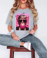 Donald Trump Retro Checkered T-Shirt, Trump Heart Glasses, Pink Trump Girl Shirt S