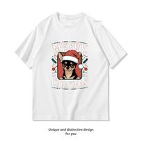 Chihuahua Dog Merry Christmas TShirt Women Unisex Casual cotton graphic t shirts Creative streetwear tops tee Shortsleev S