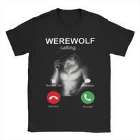 Men Werewolf Alpha wolf is calling meme T Shirts Pure Cotton Tops Summer Short Sleeve T Shirt Round Neck Casual Tee Shirt S įvairiaspalvis