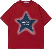 Aelfric Eden Star T Shirts Oversized Graphic Tees Denim Patchwork Short Sleeve Crewneck Shirts Y2K Vintage Unisex Streetwear S įvairiaspalvis