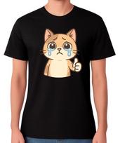 Sad Crying Cat T-Shirt Thumbs Up Cute Funny Graphic Unisex Tee S įvairiaspalvis