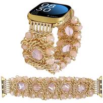 Bohemian Bead Bracelet Strap for Apple Watch Series 11/10 42/44/45/49mm rožinė