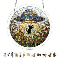 20 8cm 2D Acrylic Puzzle Garden Suncatcher Hanging Ornament with Cat Design Decorative Window Hanging Art Piece One Size