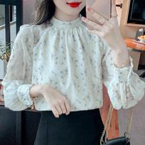 Thin Tops Loose Clothes Blusas 2026 Autumn  Elegant Stand Collar Long Sleeve Shirt Sweet Floral Print Chiffon Blouse 28950 S oriono spalva