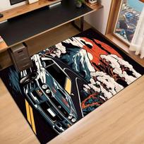 Japanese Vintage Area Rug Retro Car Mount Fuji Cherry Blossom Pattern Carpet for Living Room Decor Japanese Style Floor Mat 40X60cm