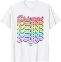 NBA Chicago Bulls Pastel Rainbow Pride Stack T-Shirt S įvairiaspalvis