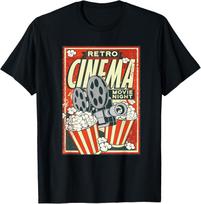 Movie Night - Vintage Film Reel Popcorn Tee T-Shirt S įvairiaspalvis