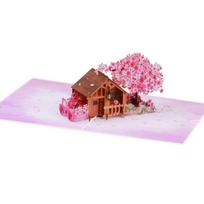 Paper Carving Flower Tree Cottage Greeting Card Handmade Happy Birthday Card For Men Women Couples Festival Event 1