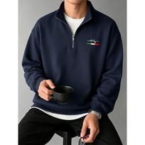 Italian Flag Logo Half Zip Sportswear, Relaxed and High End Stand Up Collar Casual Multifunctional Autumn and Winter Men's Top S