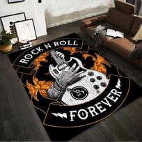 Rock N Roll Forever Guitar Hand Print Carpet, Black Orange Design  Suitable for use as an anti-slip for living room bedroom sofas 40x60cm( 15x23in )