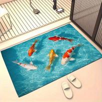 3D Koi Fish Pond Graphic Doormat Blue Water Ripple Print Entrance Mat Non-Slip Welcome Rug for Living Room Kitchen Bathroom 40cm x 60cm