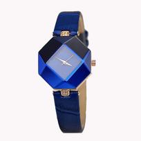 1PC Fashion 5 Color Women's Watch Diamond Watch Quartz Leather Watch Ladies Temperament Cut Geometry Crystal Watch mėlyna