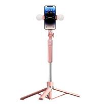 With LED Lamp Telescopic Selfie Stick Tripod Anti Shake Bluetooth Selfie Stick Extendable 1.7m Selfie Stick Stand Live Broadcast rožinė