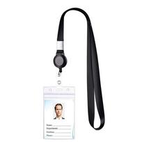 Durable Work Card Holder Black Lanyard with Hanging Rope Key Holder Retractable Waterproof Keychain For Office Staff Teachers