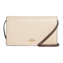 COACH Anna 20 Color Block Folding Snap Closure Multiple Card Slots Refined Pebbled Leather Crossbody Bag Small Women's Ivory balta