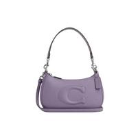 COACH Teri 24 Top Zip Closure Smooth Leather Crossbody Shoulder Bag Medium Women's Silver with Light Purple sidabras