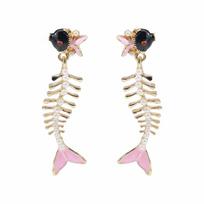 Fish Enamel Fishbone Dangle Earrings Charm Bohemian Dangle Earring  Vacation rožinė