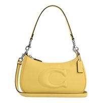 COACH Teri 24 top zipper closure cow leather shoulder bag medium size women's silver with white sidabras
