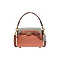 COACH handbag Tate 18 fashionable color-blocked zipper closure, glove-tanned leather, hand-held shoulder crossbody bag, small size, women's model pilka spalva
