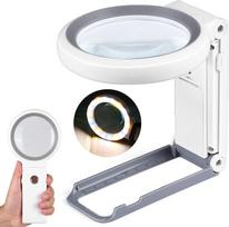 30X 10X Magnifying Glass with Light and Stand Folding Handheld Magnifying Glass 18 LED Illuminated Lighted Magnifier for Reading 80mm balta