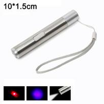 Mini 3 viename katės lazerinio rodyklės žaislas USB įkraunamas žibintuvėlis UV lemputė sidabras