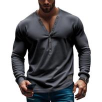 Vyriškas Pavasario Rudens Viršutinis Drabužis Mygtuko Dekoracija V Kaklas Ilgos Rankovės Vienspalvis Megztinis T-shirt Tampri Slim Fit Sportinis Viršutinis Drabužis M pilka