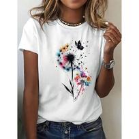 Womens White Vibrant Dandelion Butterfly Print Tee New Creative Design Round Neck Comfortable Short Sleeve Outdoor Casual Stylish Everyday Top S balta