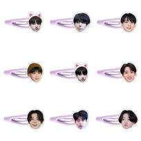 9 vnt. BTS Jungkook mielų veidukų akriliniai plaukų segtukai, violetiniai BB segtukai, Kpop ARMY gerbėjų plaukų aksesuarai 9pcs