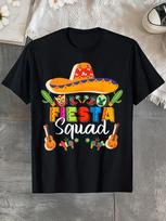 Funny Cinco De Mayo Fiesta Squad Mexican Party Cinco De Mayo T-Shirt Round Neck Black T-Shirt for Men Short Sleeve T-Shirt Shirts Men T-Shirts S įvairiaspalvis