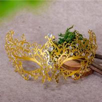 Meier High-end venetian metal mask - luxurious gold and silver rhinestone prom party mask One size fits all