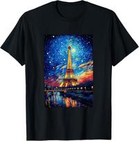 Eiffel Tower Paris France Van Gogh Style Starry Night T-Shirt S įvairiaspalvis