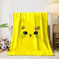 Cute cat face with big eyes, whiskers, and a pink polka-dot bow. for all seasons blanket lunch break throw gift 80cm x 120cm
