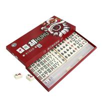 Traditional Chinese Mahjong Game Set with Engraved Tiles Complete Set for Family Party Travel Entertainment Activities One Size raudona